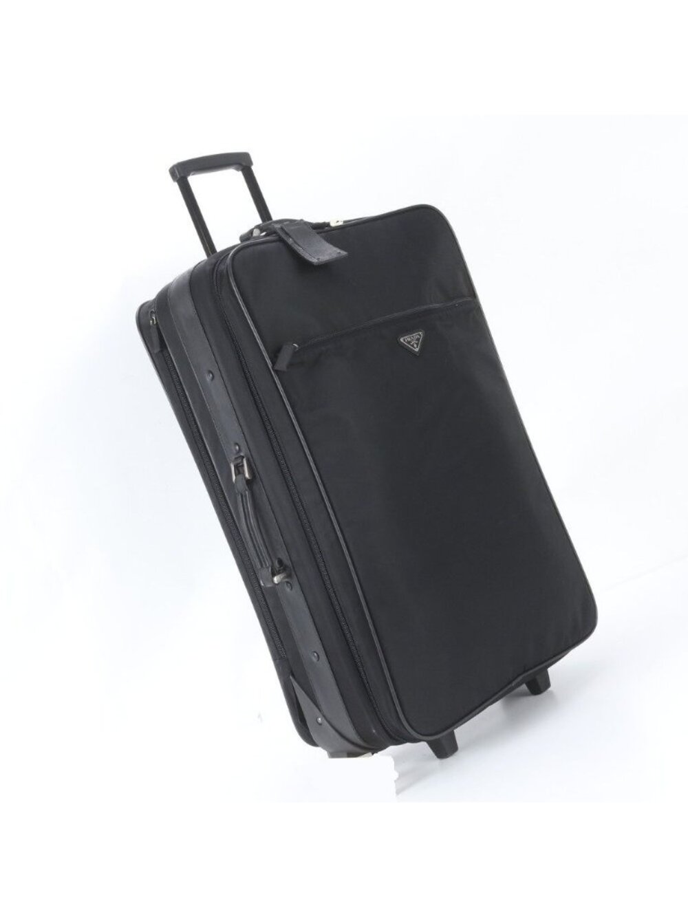 Prada Tessuto Nylon Triangle Logo Leather Suitcase Carry Case Bag